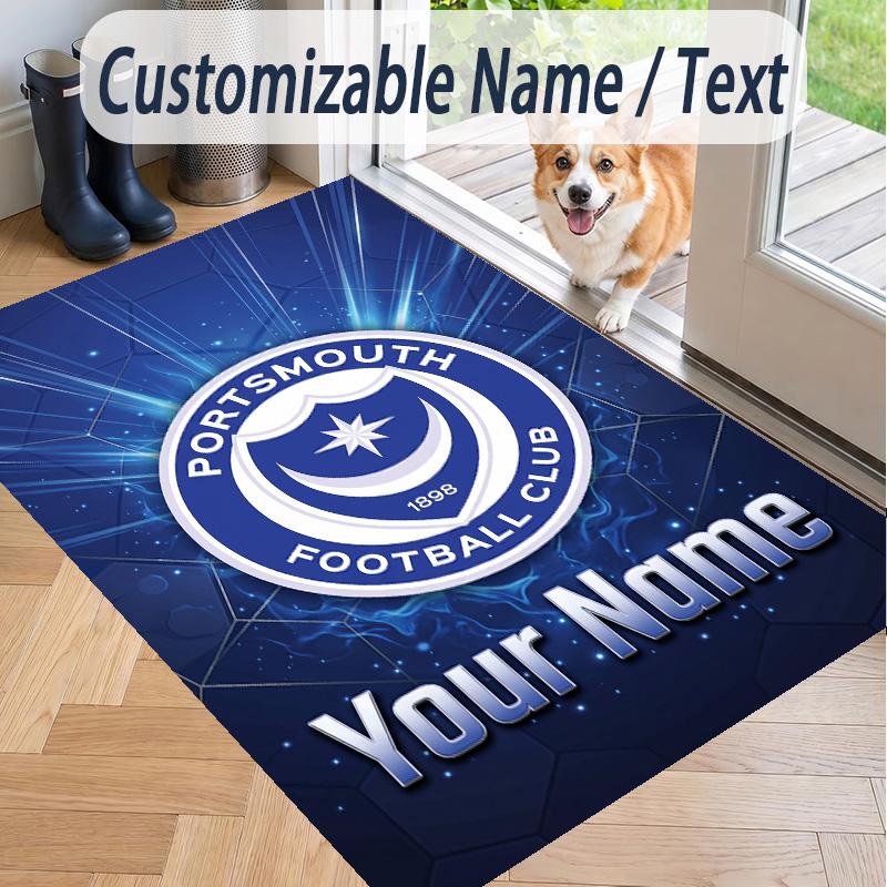 Custom Text Printed Rug Portsmouth FC Non Slip Floor Carpet For Home Room Decor