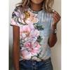 Women's Summer Round Neck Elegant Temperament Breathable Short-sleeved Floral Pattern Top Loose Casual