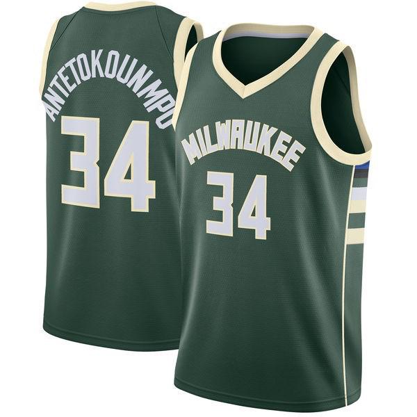 Bucks #34 Antetokounmpo Embroidered Basketball Jersey