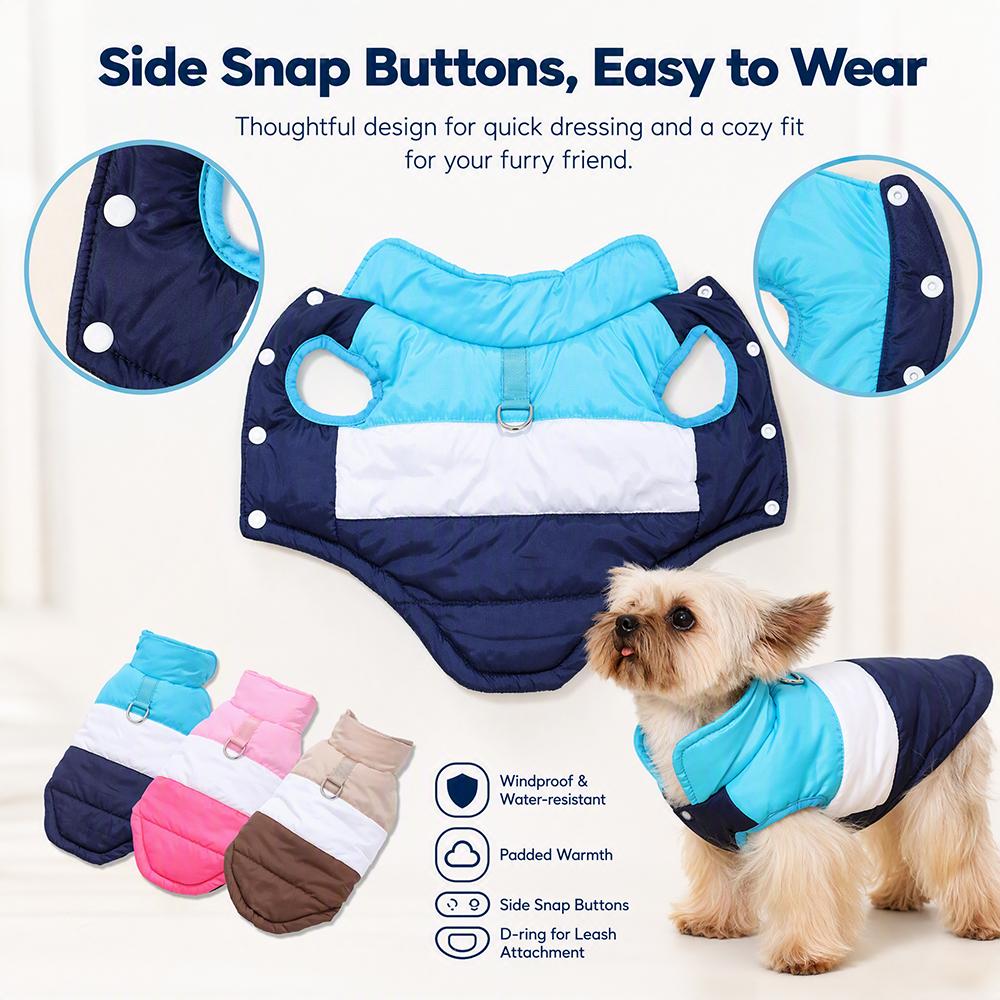 Winter Dog Clothes Warm Padded Dog Jacket Thick Puppy Coat Color Block Small Dog Vest Outdoor Walking Apparel for Chihuahua Pug