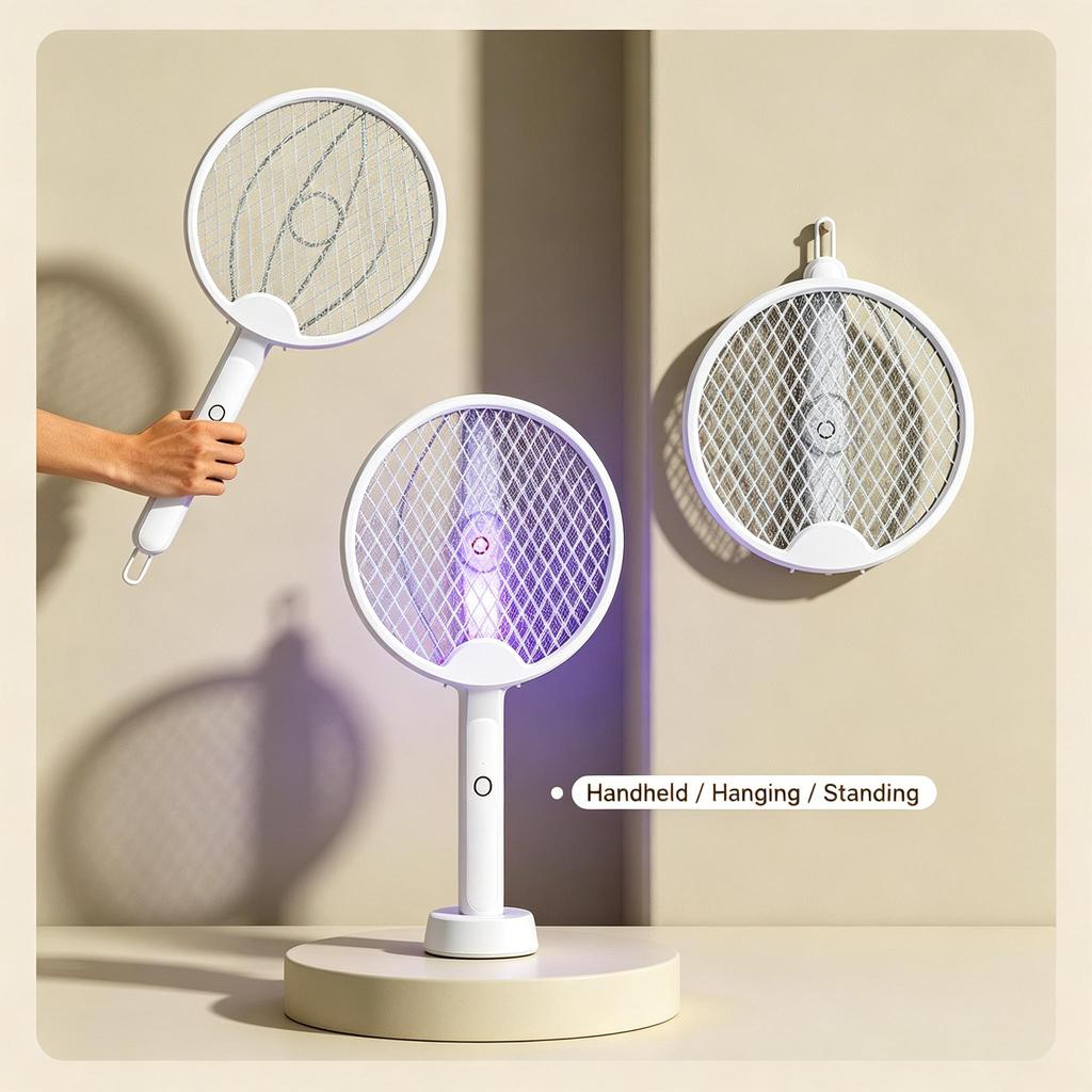 3‑in‑1 USB Rechargeable Electric Fly Swatter Mosquito Zapper Lamp