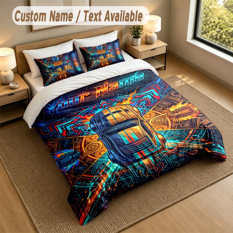 Car Van Theme Personalized 3Pcs Bedding Set Custom Text & Name 1 Sheet 2 Pillowcases Household Bedding 1pc
