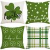 St. Patrick's Day Pillow Cover Four-leaf Crop Line Print Home Sofa Pillow Cover