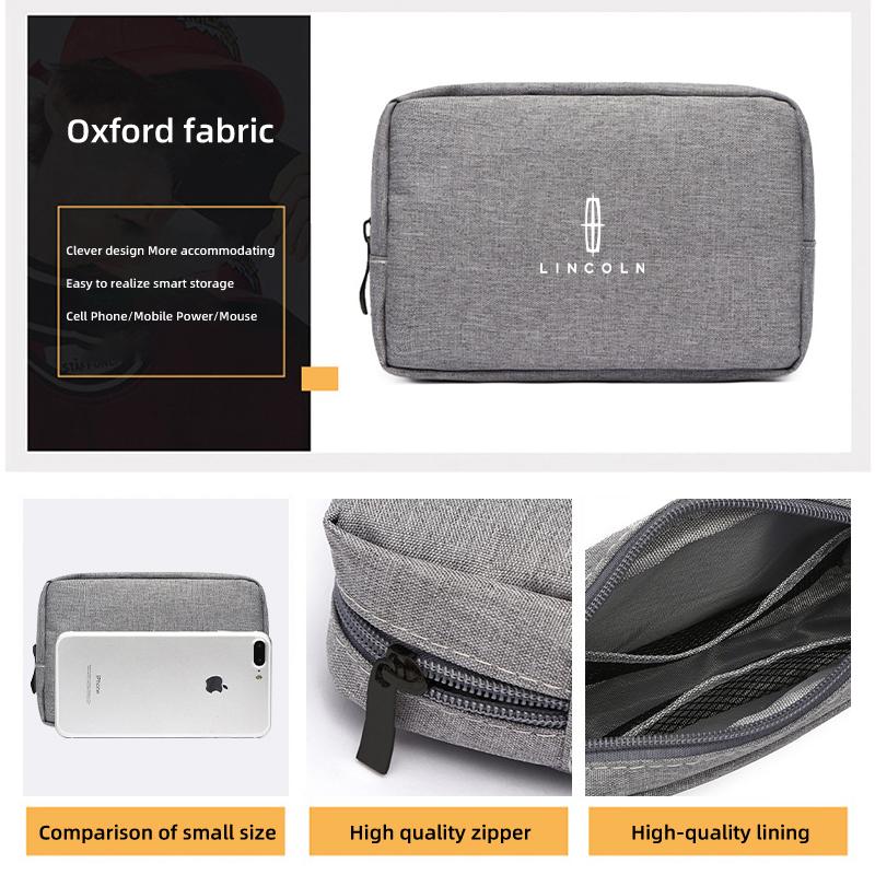 Car Data Cable Charger Portable Hard Disk Organizer Storage Bag For Lincoln Mondeo MKZ MKX Aviator Navigator Continental Corsair cwm3