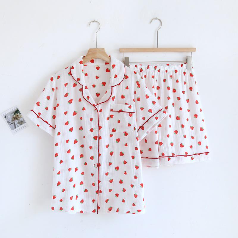 Женский летний пижамный комплект из чистого хлопка - Милый, Дышащий, с коротким рукавом и шортами