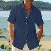 Мужская летняя рубашка с воротником-лацканом, однотонная, на пуговицах, свободная, однобортная, с короткими рукавами, мягкая, дышащая, средней длины, повседневная