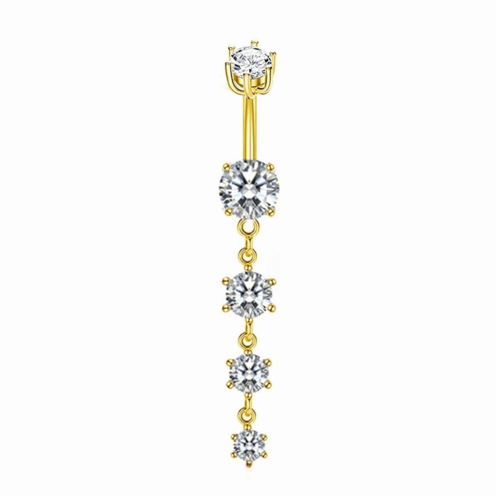 Copper Zircon Belly Button Ring Long Dangled Body Jewelry Sexy Stainless Steel Navel Piercing  Men