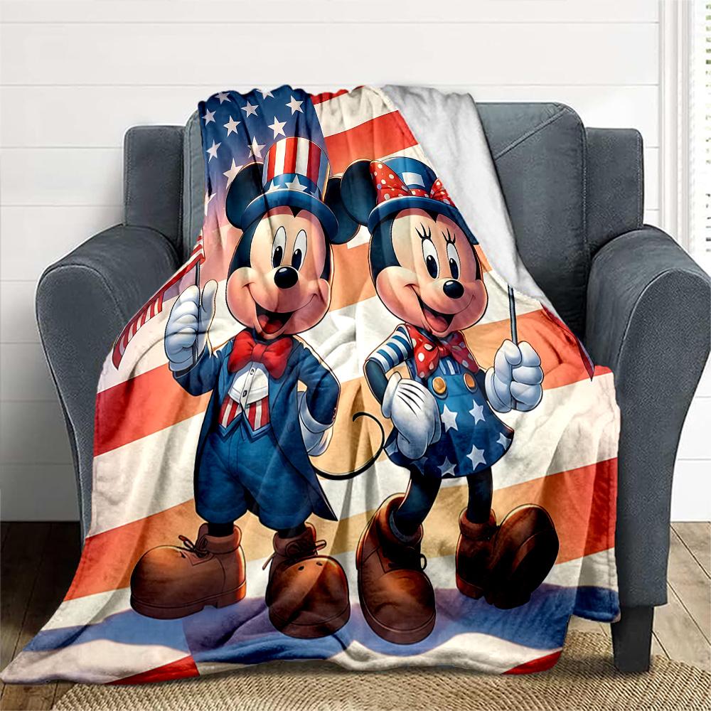 1pc Mickey Minnies Patriotic Celebration Outdoor Blanket, Soft And Comfortable Blanket, Casual Warm, Camping Travel Blanket, Birthday Gift. M714023