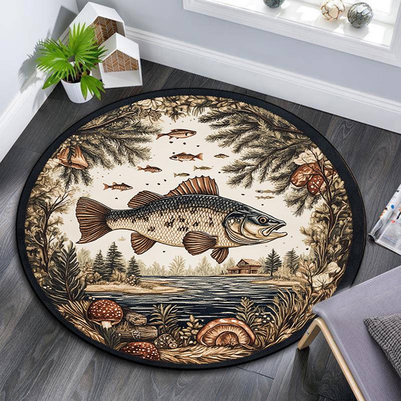 Fish Lake Round Area Rug,Carpet Rug for Living Room Bedroom Sofa Playroom Decor,Non-slip Floor Mat