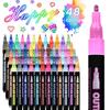 Dual-Tip Metallic Outline Pens Fluorescent Marker with Colorful Borders Smooth Tip Highlighters for Cards Crafts & Notes