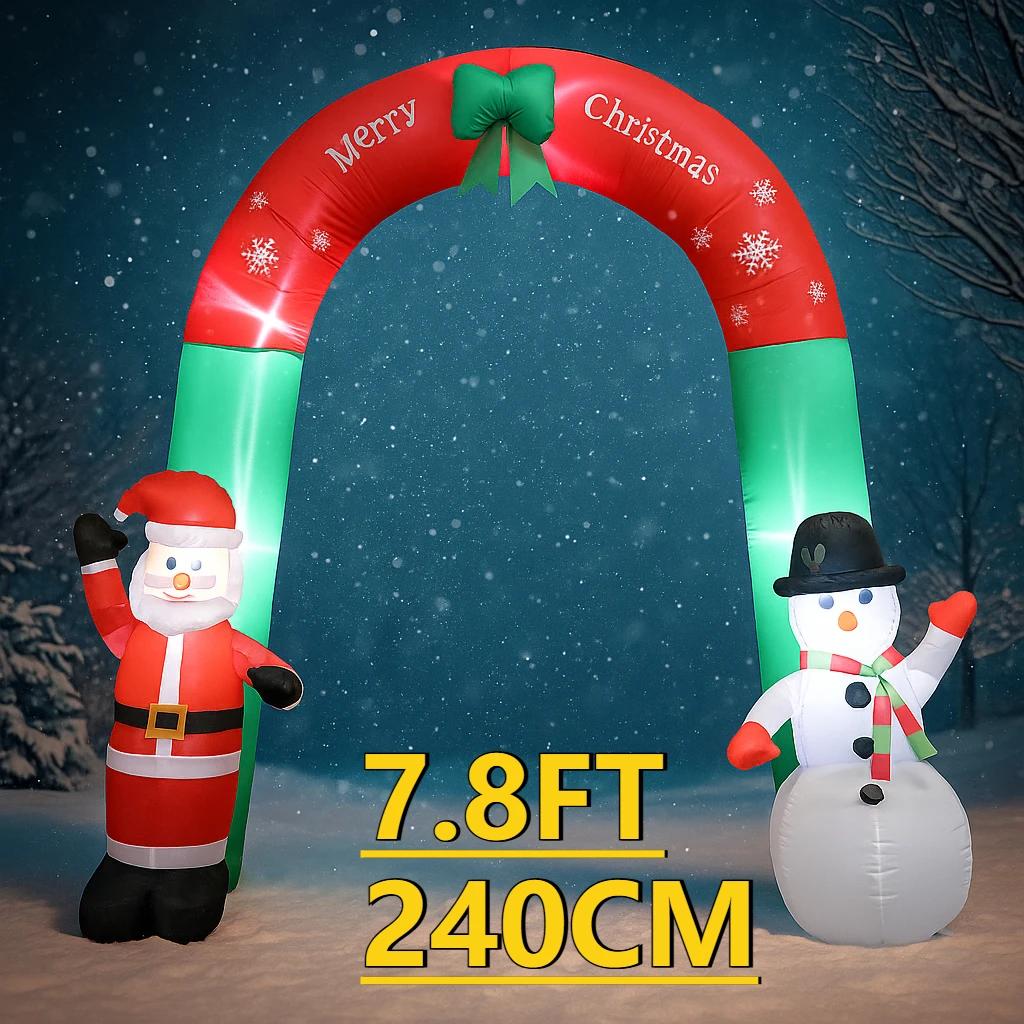 7.8FT Christmas Holiday Inflatable Archway Decoration Santa Snowman Yard Decor Toy Xmas Home Decoration Ornaments Supplies Gifts