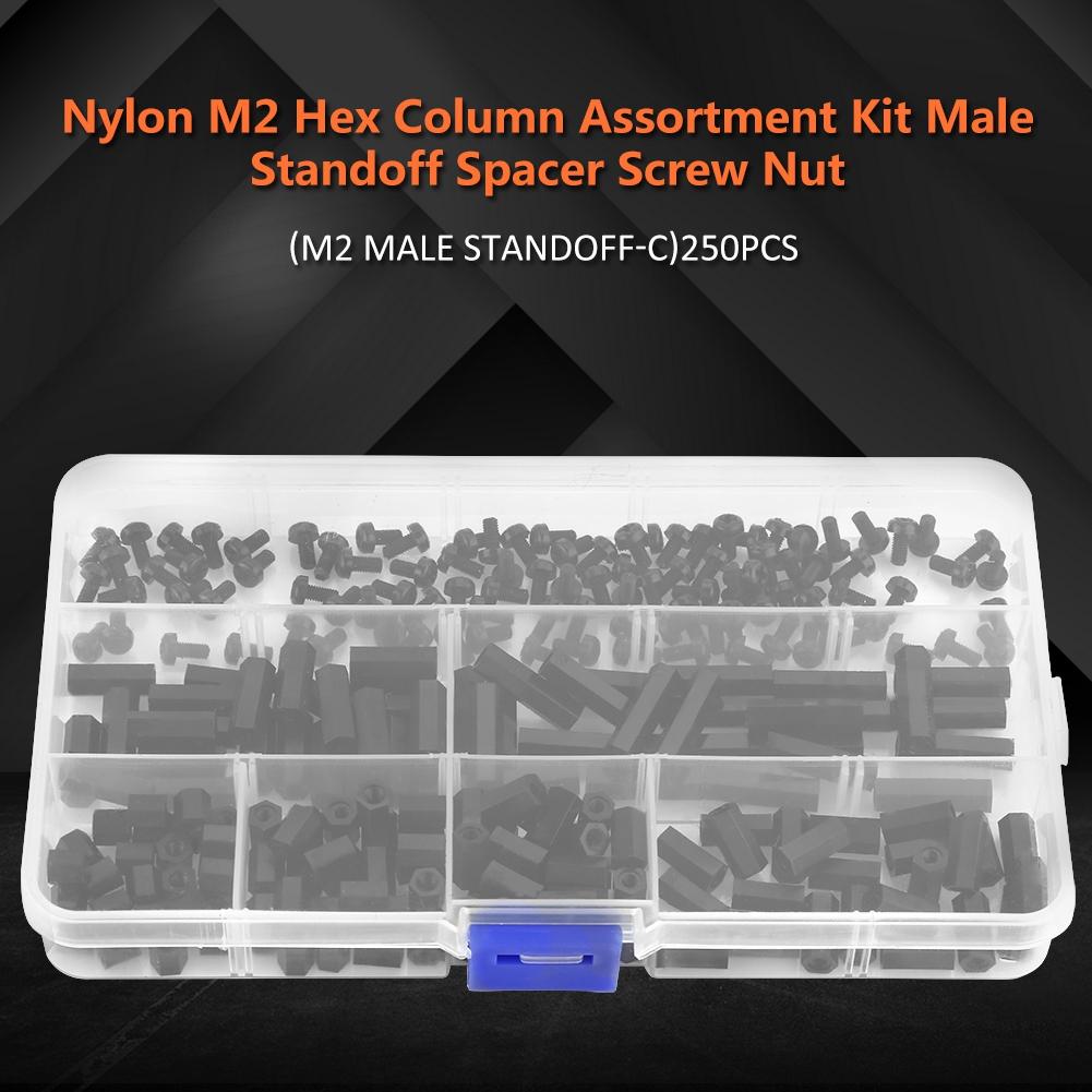 250 шт. нейлон M2 шестигранная колонна набор мужской распорка винт гайка (M2 мужской противостояние C)