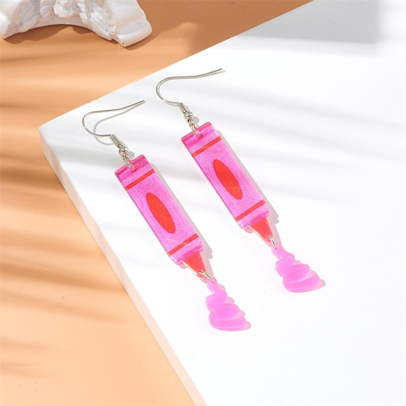 Acrylic New Crayon Earrings Cute, Funny, Personalized, Fashionable Printed Earrings