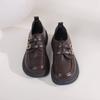 Винтажные черные кожаные женские туфли с круглым носком и толстой подошвой, увеличивающие рост, без застежек, универсальные для осени/зимы