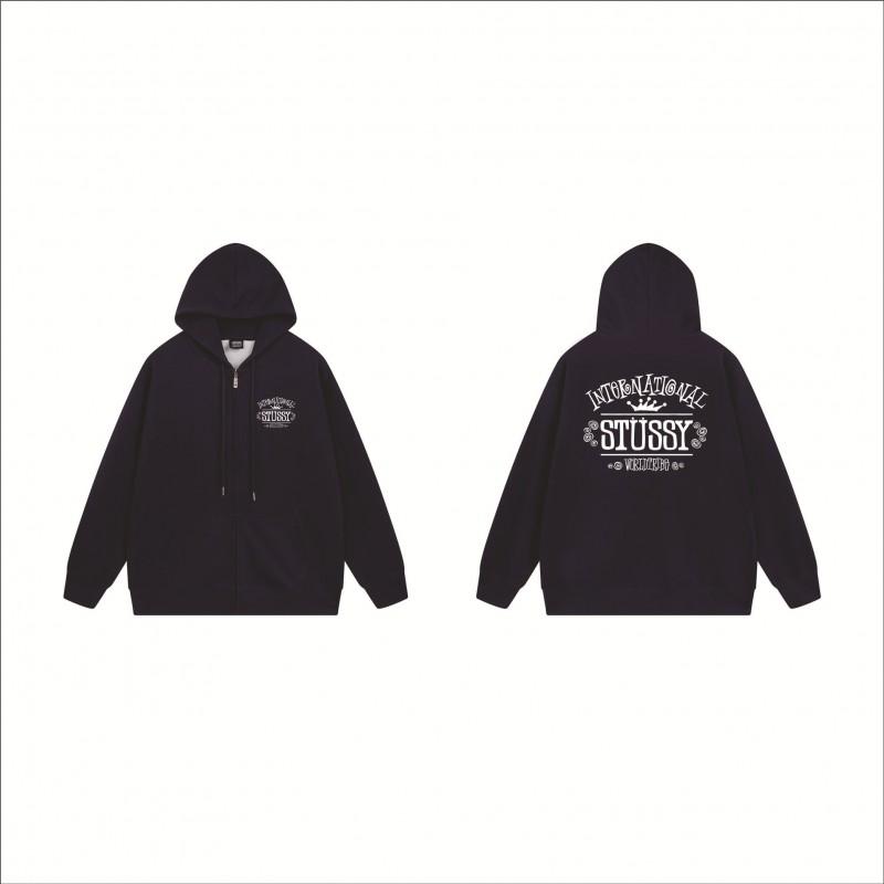 Stussy-Style Zip-Up Hooded Sweatshirt Men Oversized Cotton Long Sleeve Casual Graphic Pullover Jacket