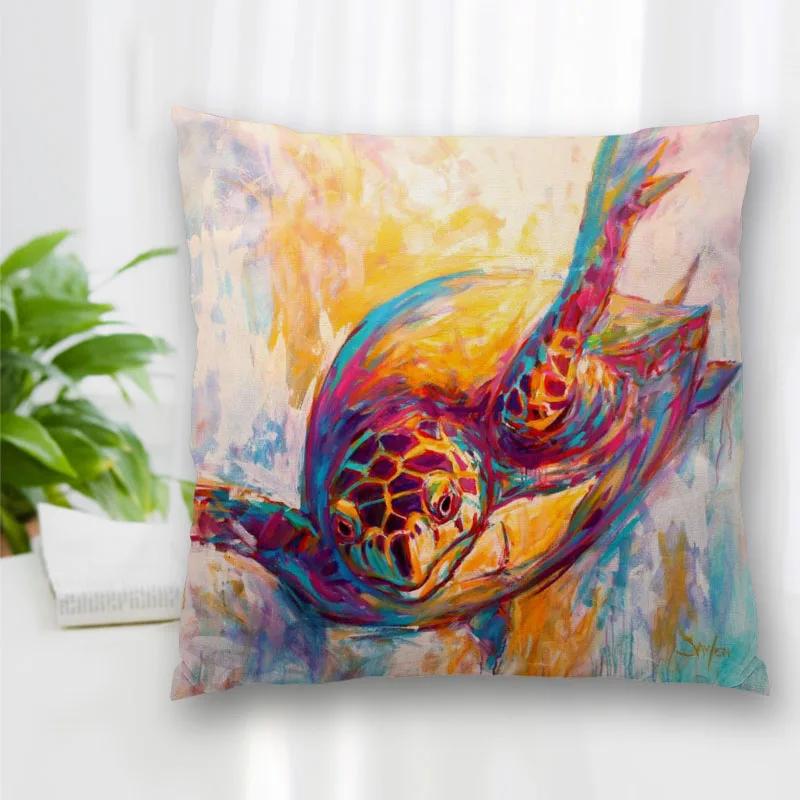 Hot Sale Decorative Pillowcase Turtle Art Painting Square Zipper Best Gift