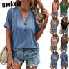 Women's Fashion Casual Solid Color Print Short Sleeve V Neck Blouses & Shirts