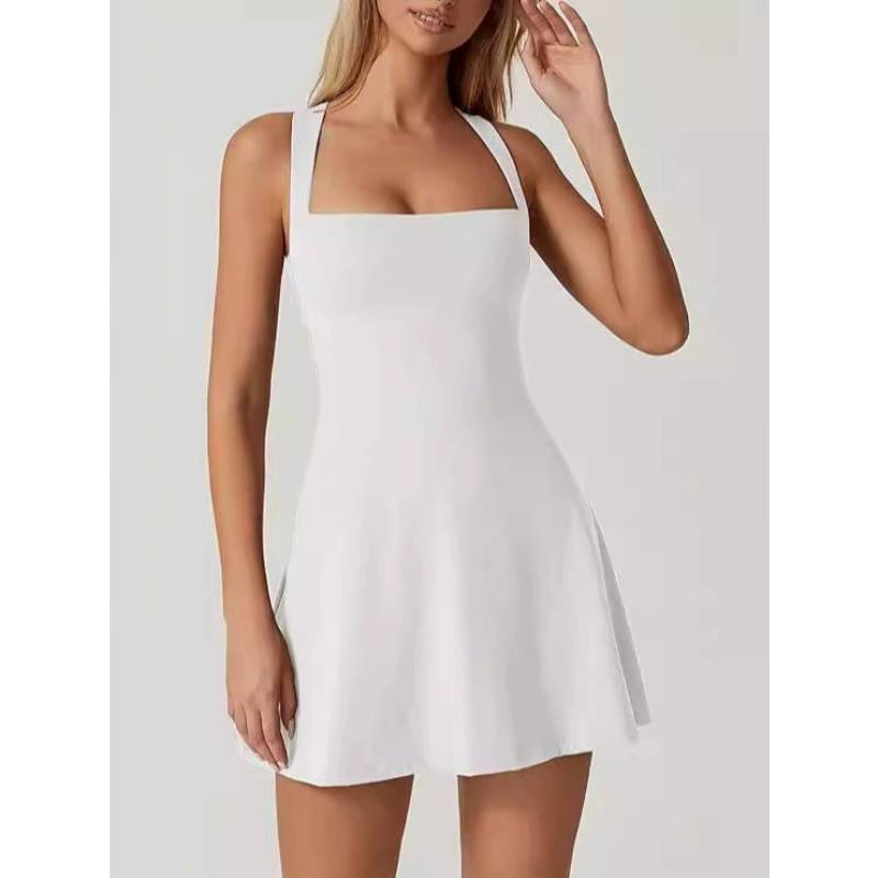 Sexy Slim Fit Tank Dress With Square Neck And Milk Silk Fabric For Summer