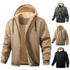 Men's Casual Solid Color Lambskin Thickened Warm Coat, Men's Cardigan With Hat, Outdoor Sports Zipper Coat