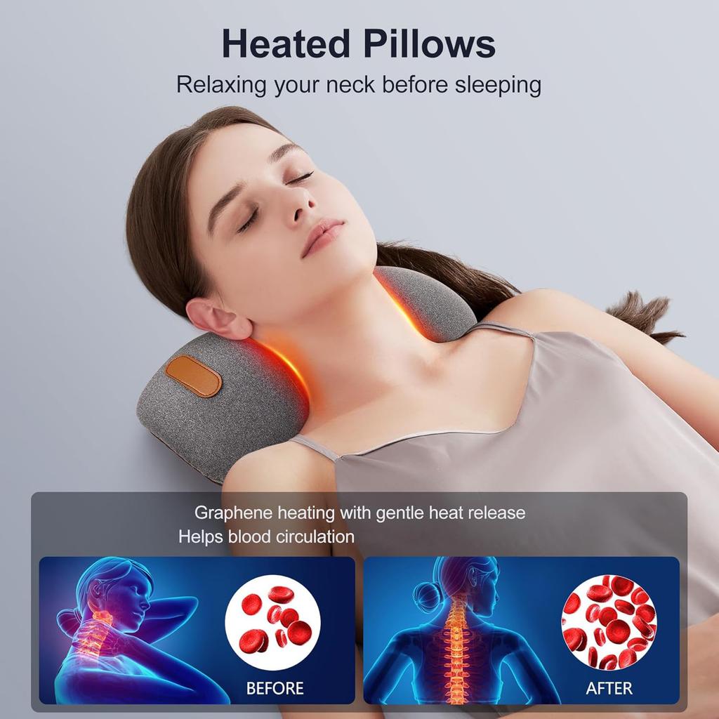 Electric Neck Massage Pillow Heating and Vibration Neck Massager Back Cervical Traction Relax Sleeping Memory Foam Spine Support