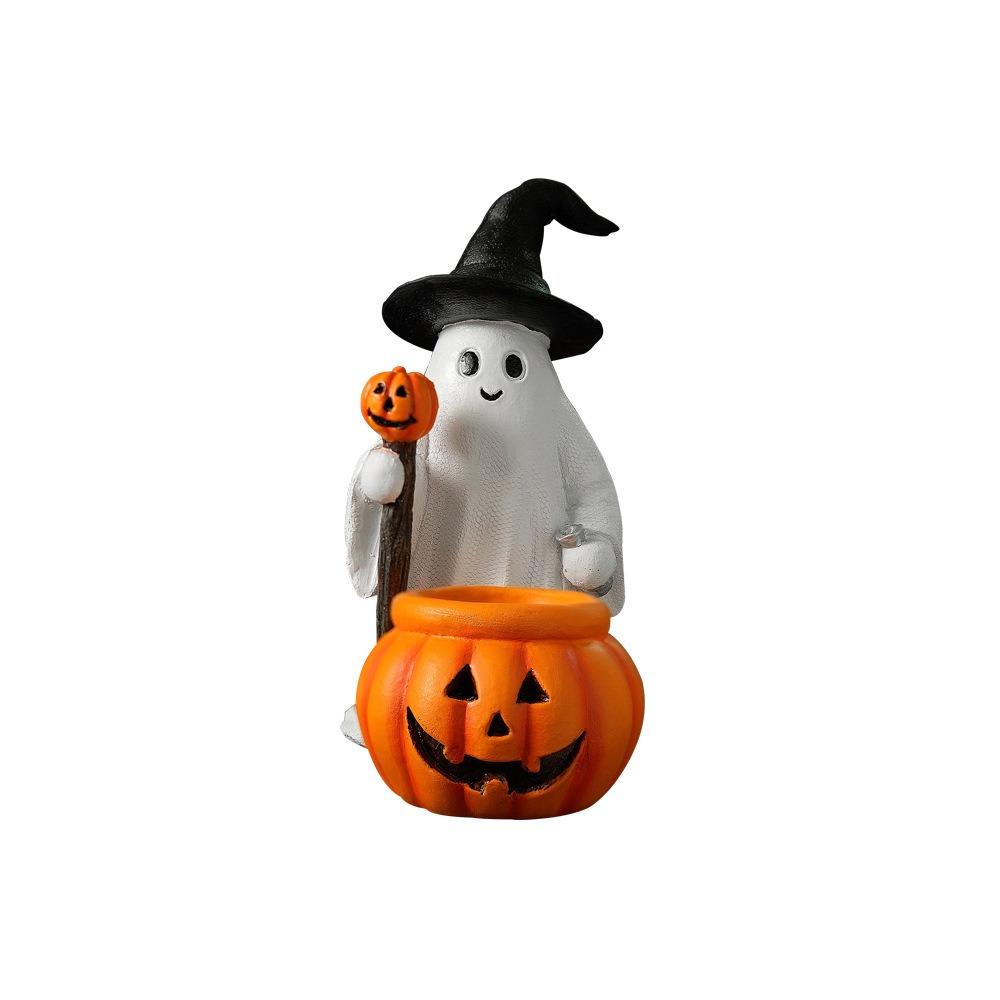 Crafts Resin Ghost Pumpkin Figurine Cute Cartoon Small Sculpture Creative Desktop Ornament Haunted House
