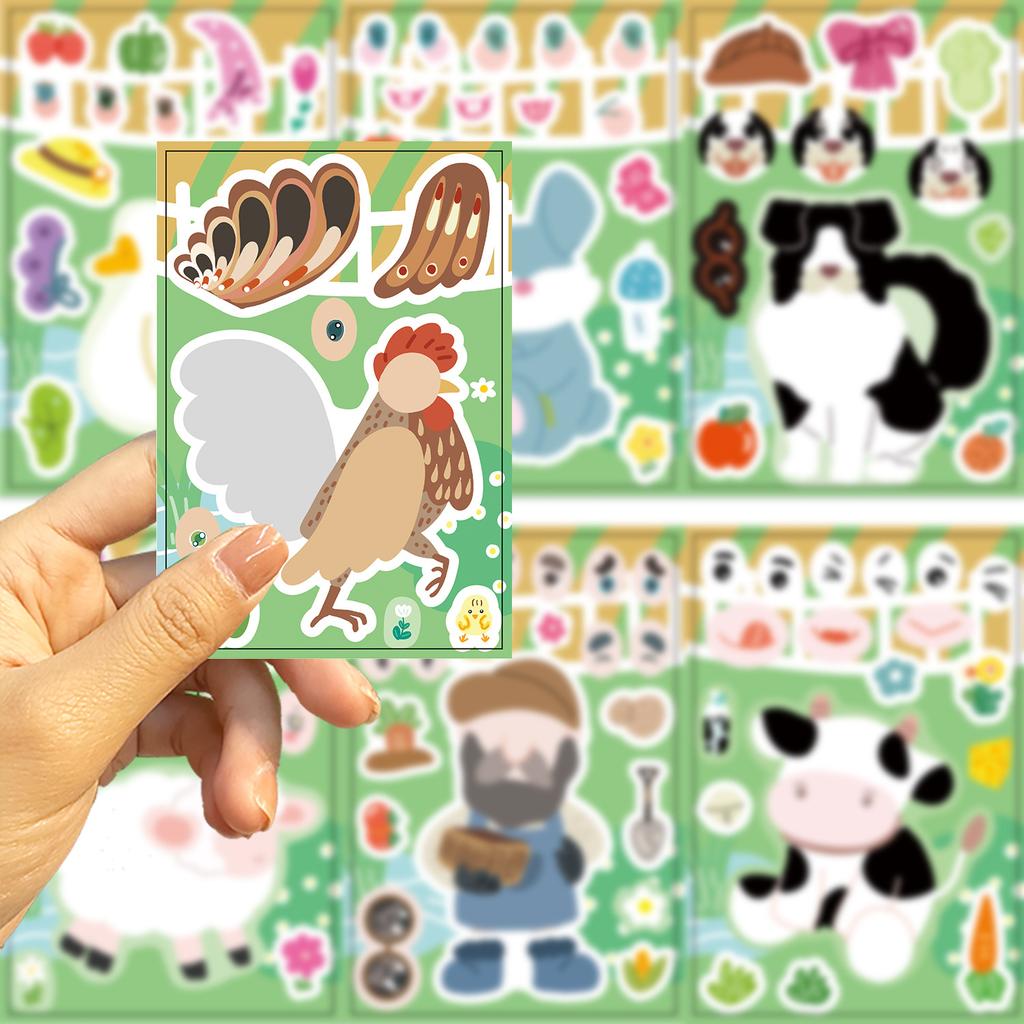 Toy Puzzle Stickers Farm Animals Make A Face Sticker DIY Handicrafts Waterproof Repeat Stickers