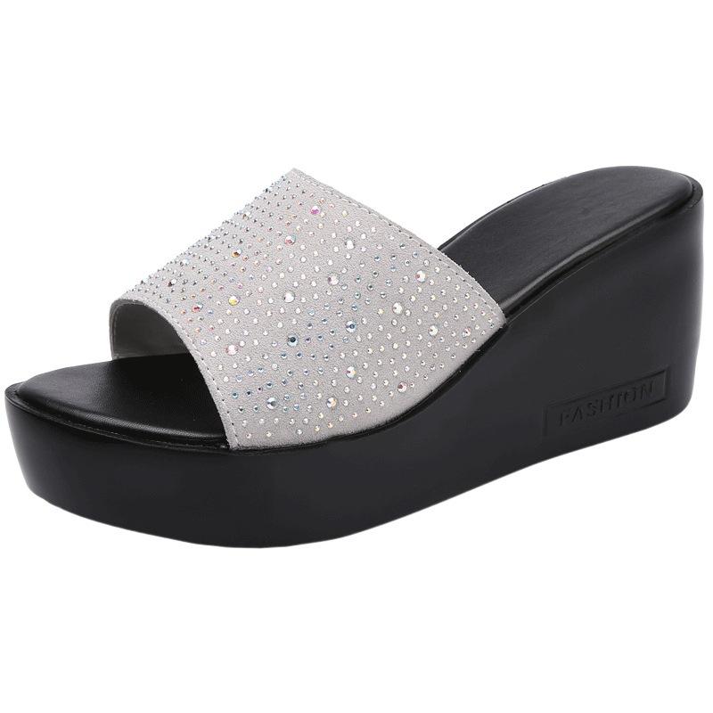 Европейская станция замшевые сандалии женские с цветком и стразами сандалии на ногу с открытым носком на толстой подошве на танкетке шлепанцы