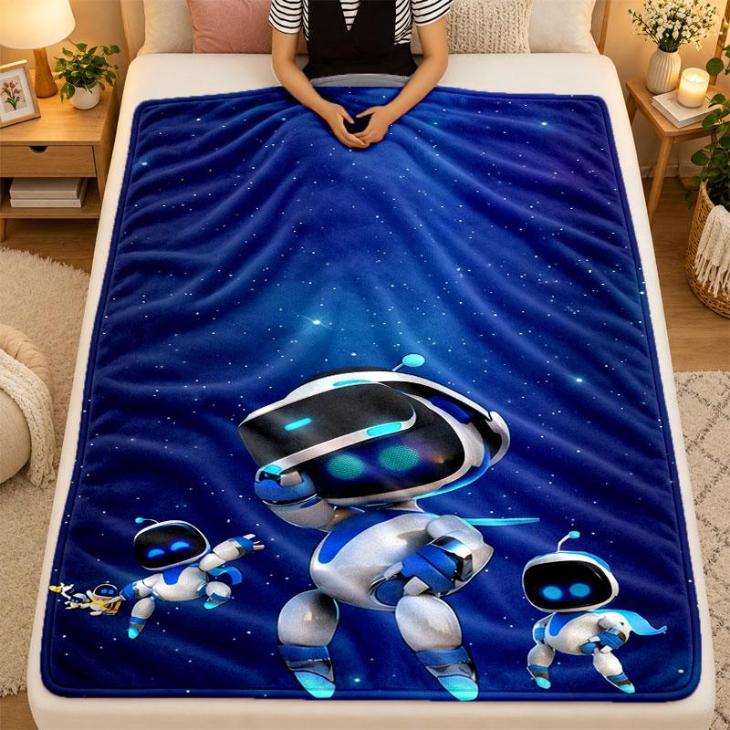 Flannel BlanketAstro Bot Warm Soft Throw Blanket for Indoor Sofa Bed Living Room Use