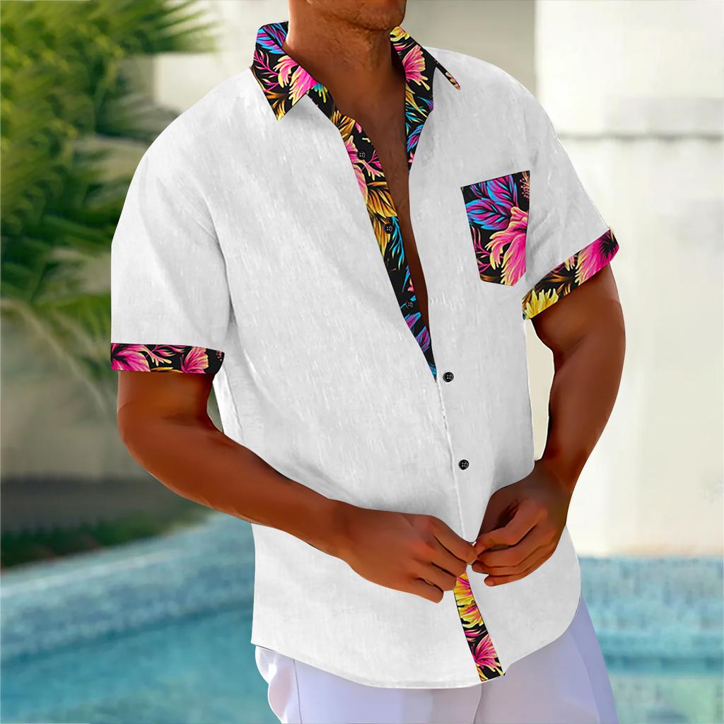 Гавайская рубашка для мужчин, мужские винтажные рубашки для боулинга на пуговицах, летняя пляжная рубашка с коротким рукавом