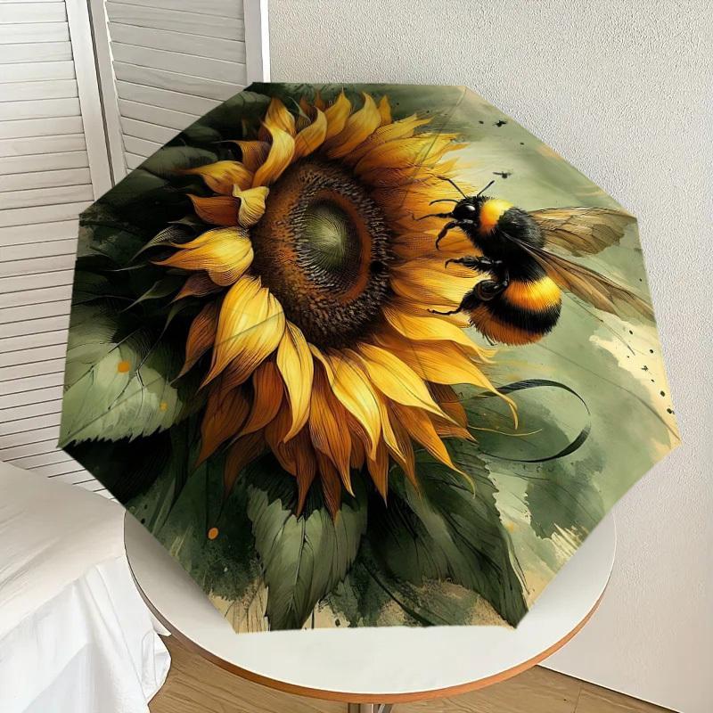 1PC Sunflower Bee Umbrella-8-Rib Reinforced Portable Folding Travel Suitable for All Seasons Outdoor Daily Use-H0329