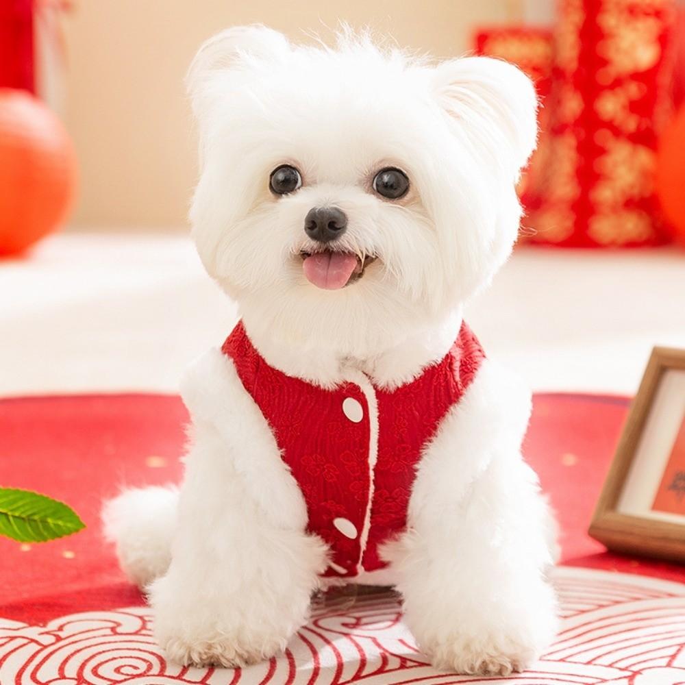 Puppy Costume Red Pet Tang Suit Character Fu Knot Button Dog Vest Warm Cat Coat Spring Festival