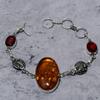 Natural Baltic Amber, Garnet Handmade 925 Sterling Silver Bracelet 7-8" B3I31