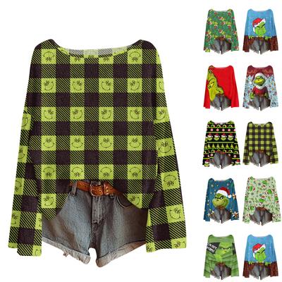 Рождественские толстовки для женщин Вязаный свитер Милая рубашка Осенний свитер с круглым вырезом Топы