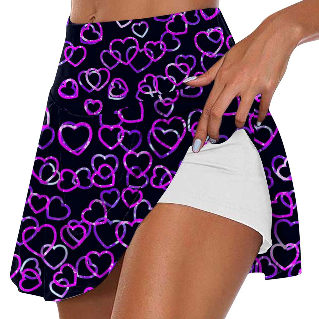 Женская мода с принтом на День Святого Валентина, повседневная спортивная фитнес-беговая йога, теннисная юбка, плиссированная короткая юбка, шорты, полуюбка