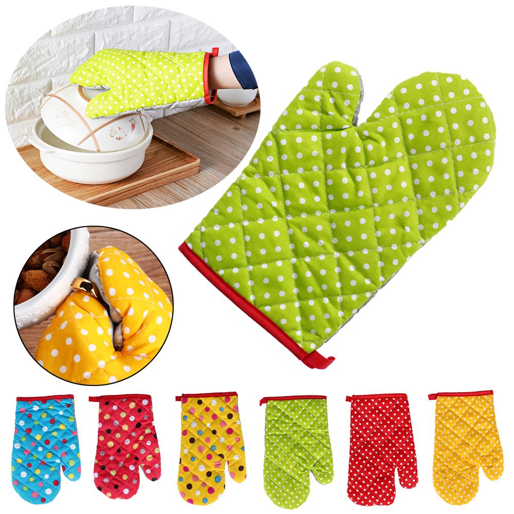 Heat Resistant Anti Hot Baking Tool Dot Mitts Thick Oven Gloves Microwave Insulation Cotton