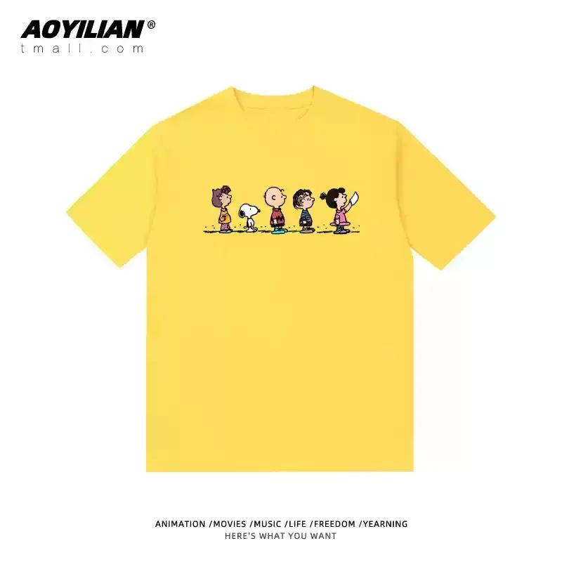 Snoopy Tshirt Charlie Brown coshort sleeve anime cartoon men and women 100 cotton loose street fashion brand short sleeve