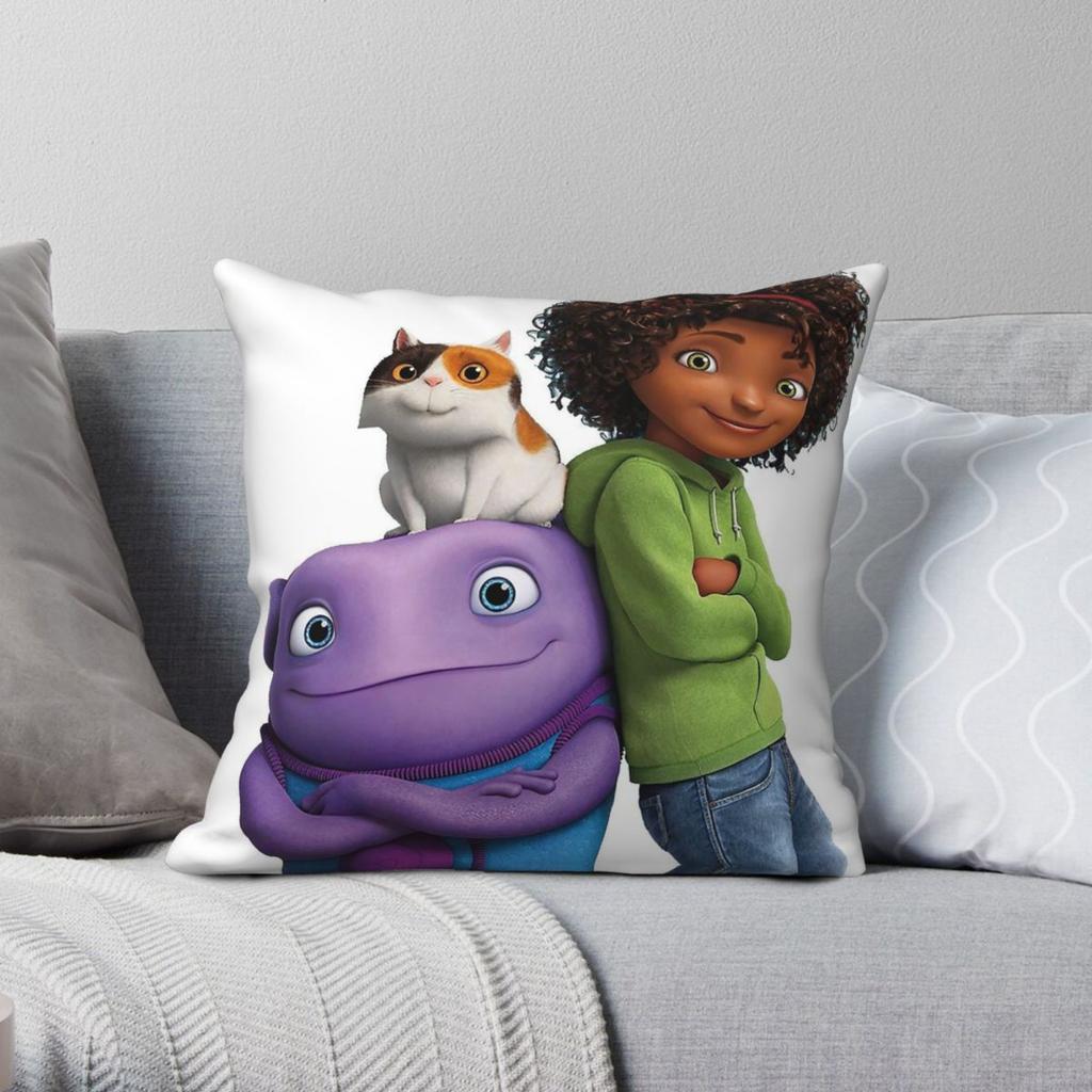 Home Oh The Boov Square Pillowcase Polyester Linen Velvet Pattern Zip Decor Pillow Case Sofa Cushion Cover