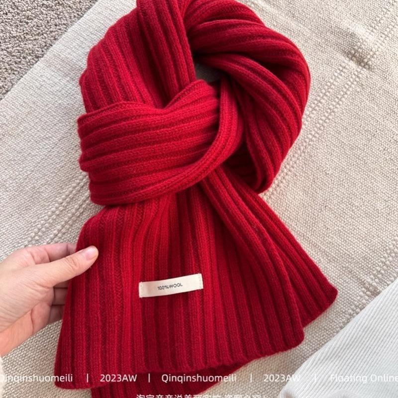 New Red Little Lucky Christmas Red Hat Pure Wool Scarf Gloves Cold-resistant Outdoor Warm Scarf