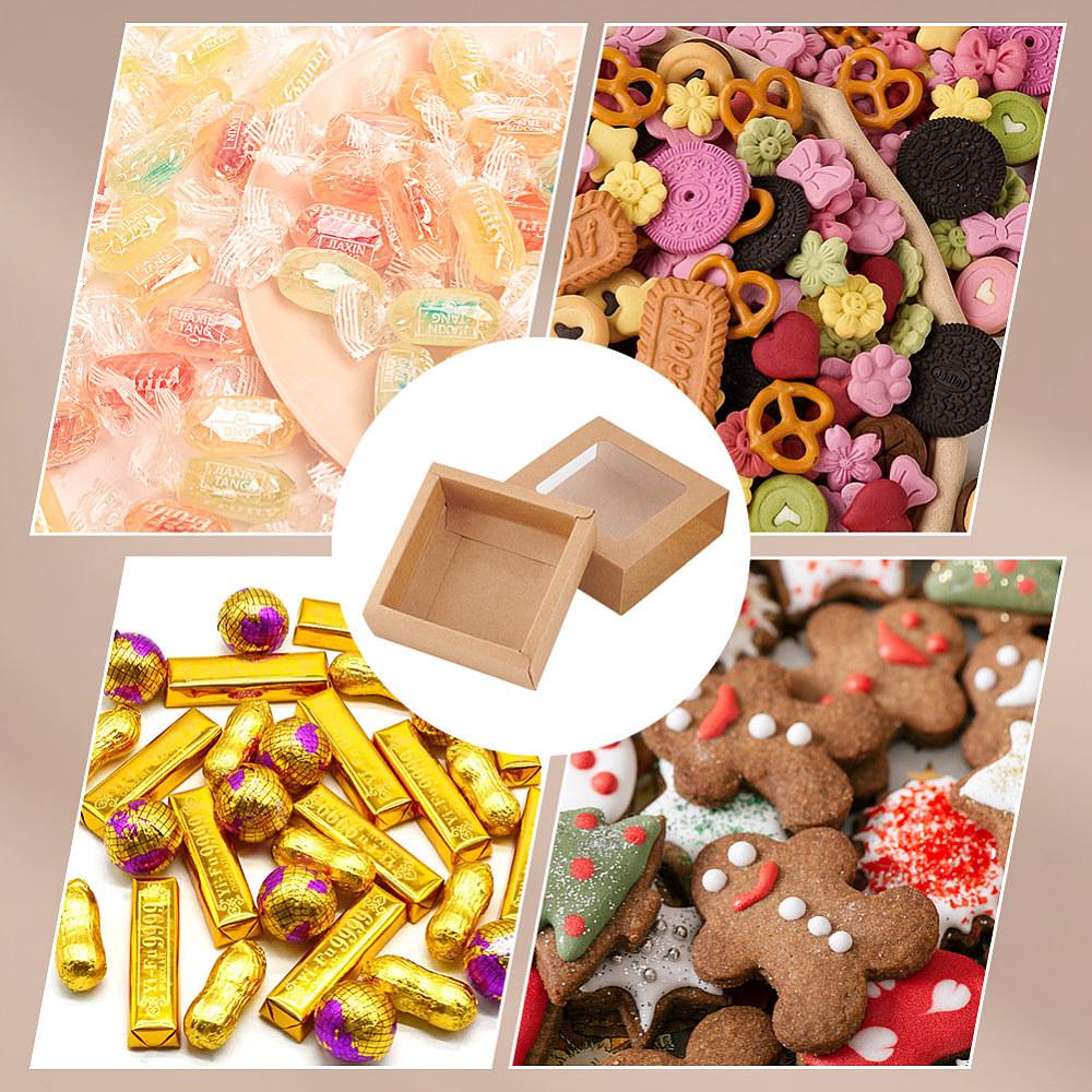 20pcs Drawer Kraft Paper Box Folding Boxes with Clear Window Square BurlyWood 9x9x3.2cm