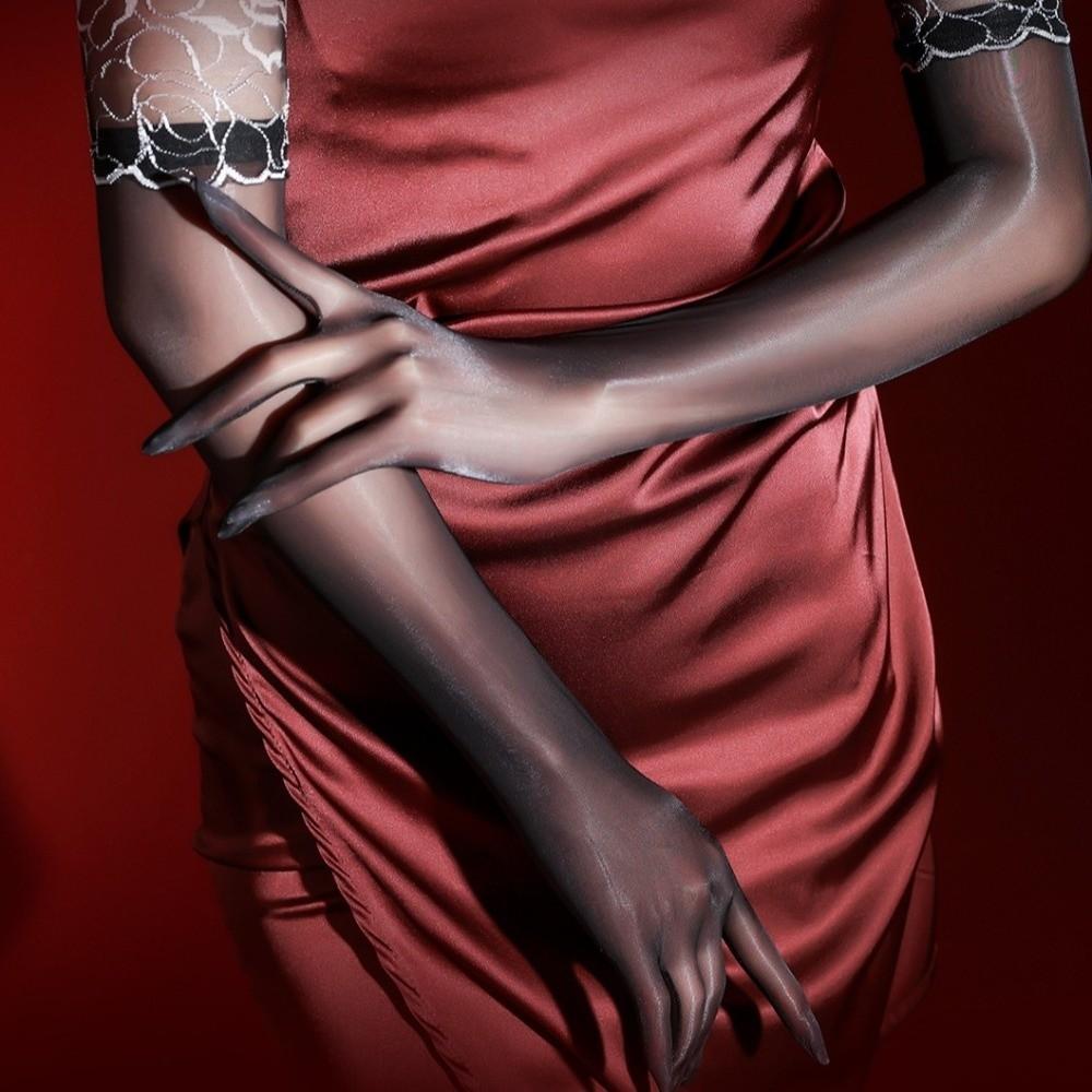 Smooth Five Finger Gloves Lace Cuff Stockings Gloves Transparent Sheer Gloves Nightclub