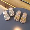 2024 Girls Sandals Cute Hollow Versatile Soft Floral Print Bow Hook & Loop Kids Fashion Baby First Walker Shoes Drop Shipping PU