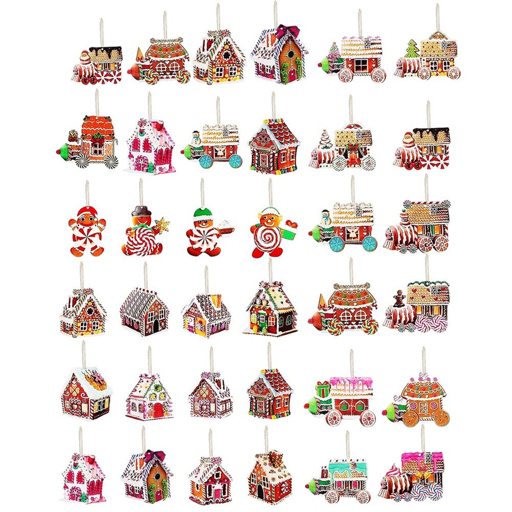 36/45Pcs Christmas Wooden Hanging Ornaments, Xmas Tree Decorations Wooden Pendants for Holiday Party Home Decor