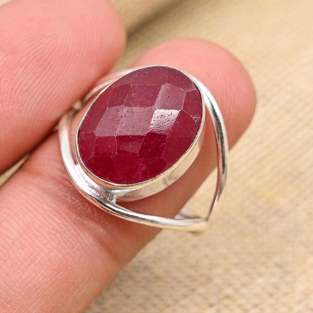 Кольцо из стерлингового серебра 925 пробы с удивительным граненым рубином и драгоценным камнем ручной работы