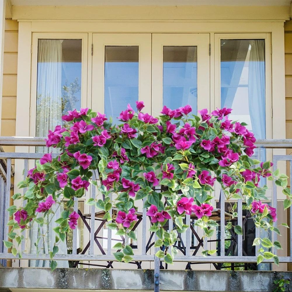 1PC Silk Plastic Flower Vines Artificial Hanging Bougainvillea Faux Plant for Outdoor Home Farmhouse Garden Porch Eave Wall Fence Wedding Party Decor