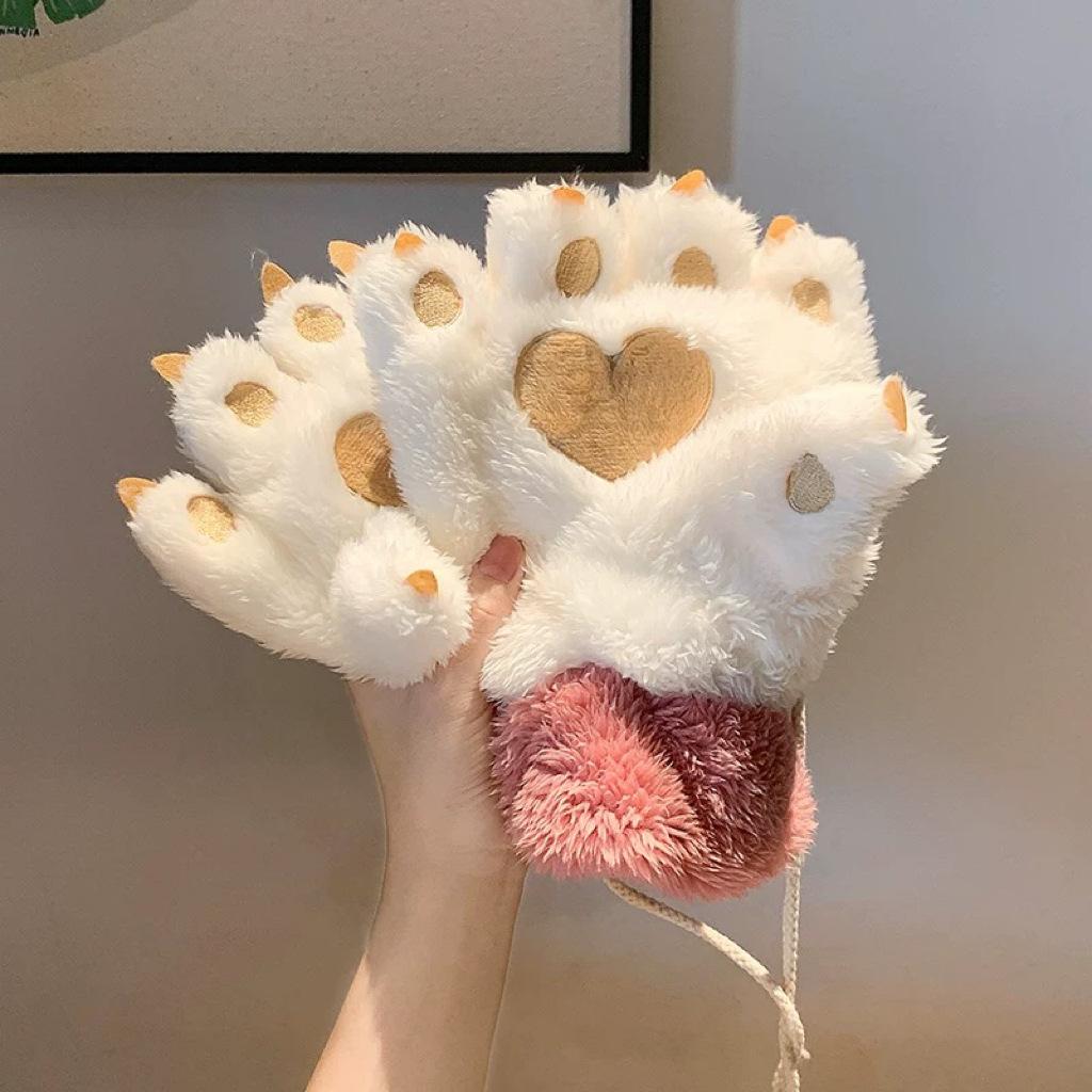 Women's Gloves Women's Winter Velvet Thickened Gloves Warm Neck Riding Gloves Cute Fluffy Bear Paw Cat Claw Gloves