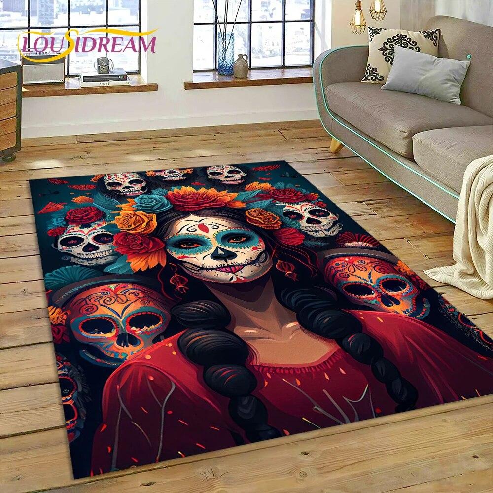 Horror Skull Girl Dead Gothic Undead Female Carpet Rug for Home Living Room Bedroom Sofa Doormat Decor,Kid Area Rug Non-slip Mat