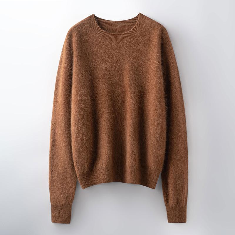 2025 Autumn/Winter Women's Seamless Knit Wool Sweater - Round Neck, Loose Fit, Plus Size, Long Sleeve Top