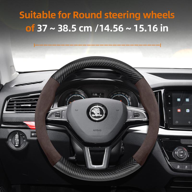 Suitable for Skoda Suede Matte Carbon Fiber Texture Steering Wheel Cover Suitable for Octavia 2 3 A7 1 Superb Roomster A5