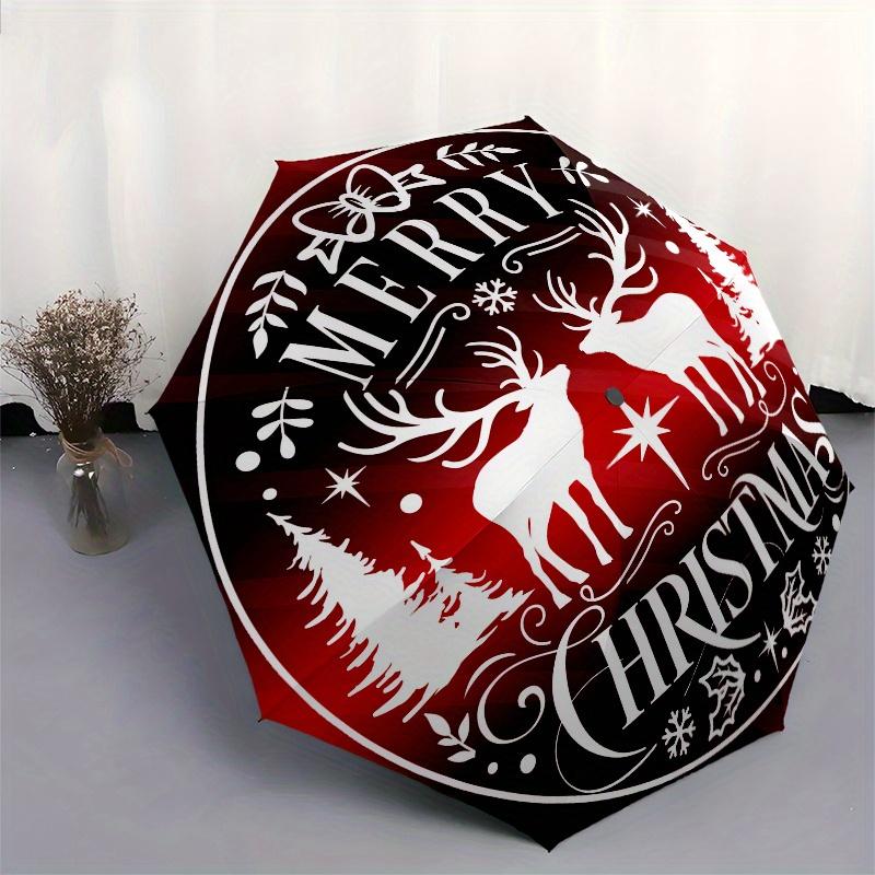Merry Christmas Deer & Pine Tree StickerUmbrella, Portable 3-Fold Compact Umbrella,Christmas Gift ES407