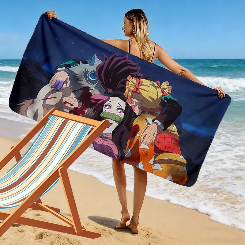 Demon Slayer2 Print Beach Towel, Large Soft Quick Dry Towel for Beach Camping Swimming